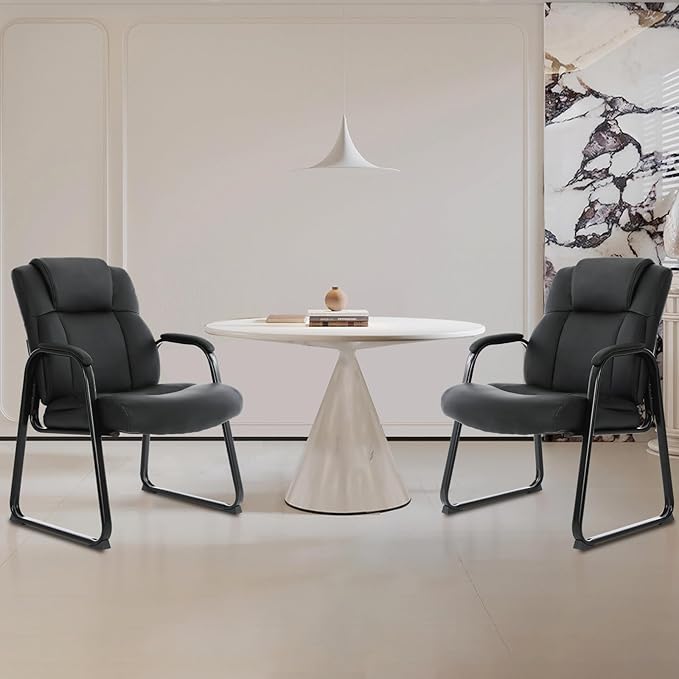 CLATINA Big & Tall 500 lb. Guest Chair, Leather Reception Chairs with Sled Base and Padded Arm Rest for Waiting Room Office Home and Meeting Conference-Black (8 Pack)-DeskLoop Office