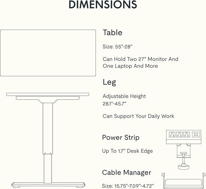 FLEXISPOT EN2 Whole-Piece Standing Desk with Clamp Power Strip, 55 x 28 Electric Stand Up Height Adjustable Desk with Cable Management (White Frame + 55" White Top,2 Packages)-DeskLoop Office