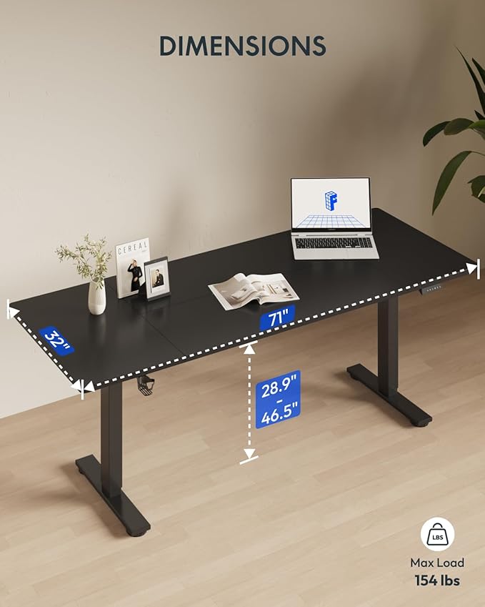 FLEXISPOT 71 x 32 Inch Large Standing Desk, Stand Up Desk with Splice Board, Rising Desks for Home Office, Office Desk with Cup Holder and Headphone Hook (Black Frame + Black Top, 2 Packages)-DeskLoop Office