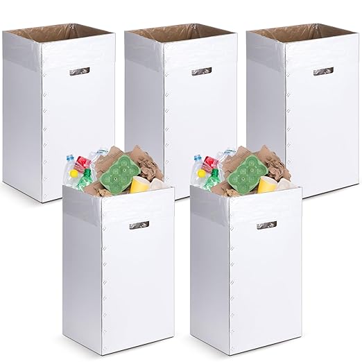 Tioncy 5 Pcs Cardboard Trash Cans Disposable and Reusable Corrugated Cardboard Trash Cans Recycling Bins Bulk with 10 Garbage Bags White Garbage Boxes for Parties Events (13 Gallon)-DeskLoop Office