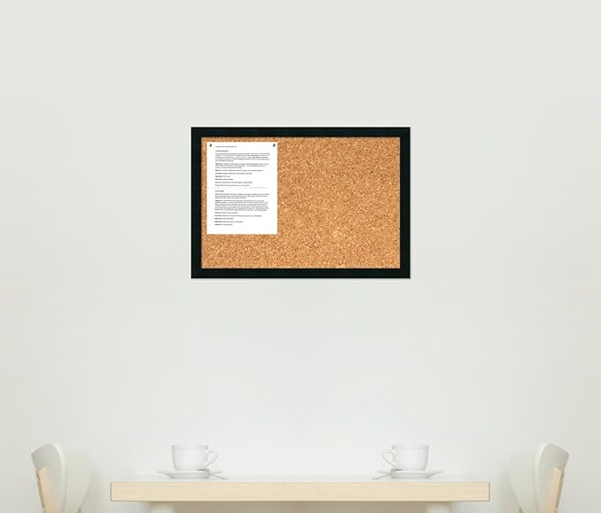 Amanti Art Natural Cork Board for Wall, 18x26 Vision Board with Black Wood Frame, Medium Corkboard Office Decor for Home Organization, Modern Contemporary Corkboard Pinboard to display items for home-DeskLoop Office