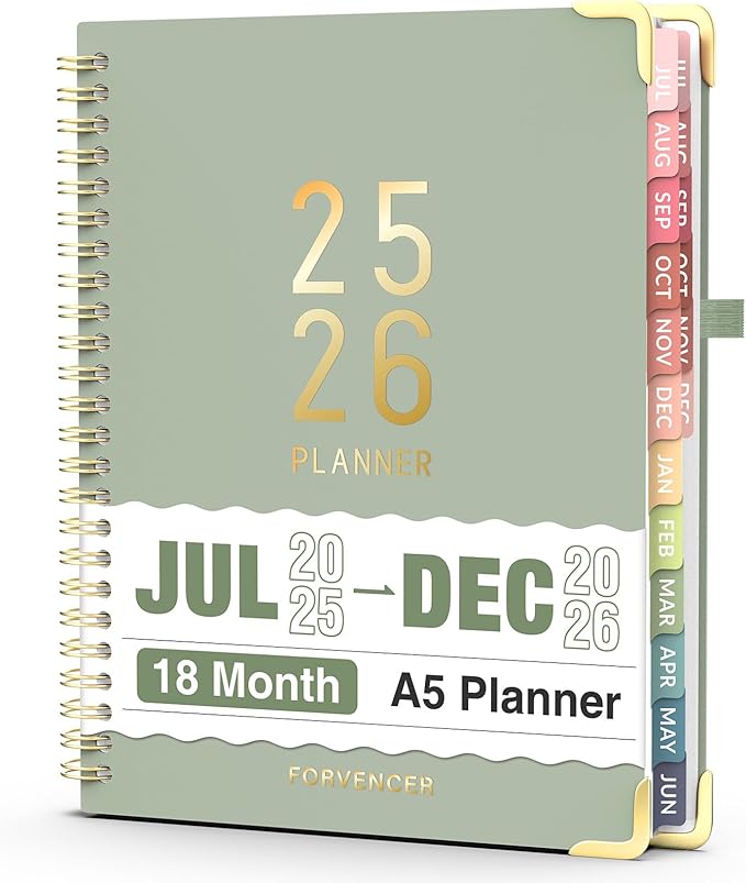 Jul 2025 - Dec 2026 Planner, Forvencer Academic Planner 2025-2026, 18 Month Daily Planner, 6" x 8", Weekly & Monthly Agenda Book, Hardcover Calendar Book, School Supplies for Student Teacher, Green-DeskLoop Office