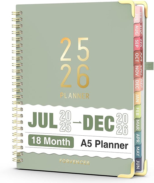Jul 2025 - Dec 2026 Planner, Forvencer Academic Planner 2025-2026, 18 Month Daily Planner, 6" x 8", Weekly & Monthly Agenda Book, Hardcover Calendar Book, School Supplies for Student Teacher, Green-DeskLoop Office