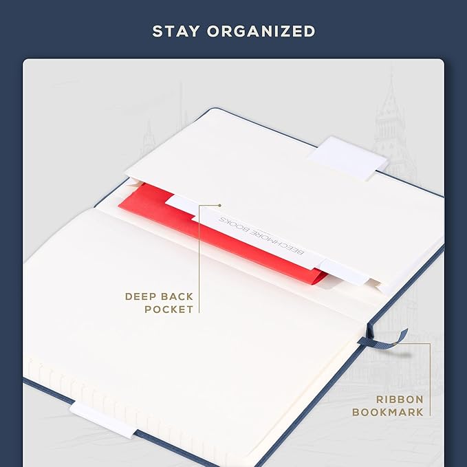 BEECHMORE BOOKS Lined Journal Notebook, 5.8 x 8.3 inch, A5 160 Lined Pages, Hardcover Leather Journals for Women, Men, Writing and Notebooks for Work - 120 GSM Thick Paper, Gifts Box Included-DeskLoop Office