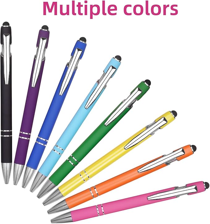 Ballpoint Pen Metal Soft Stylus Pen for Touch Screens,Retractable Tactile Turn Pen,Bulk Pens for Gifts Office Essentials,Medium Point,Black Ink (10 Bright Color)-DeskLoop Office