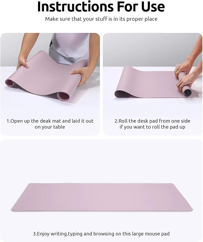 YSAGi Leather Desk Protector, Office Mat, Large Mouse Mat, Non-Slip PU Leather Blotter, Laptop Pad, Waterproof Writing Pad for Office and Home (Grayish Lavender, 35.4" x 17")-DeskLoop Office