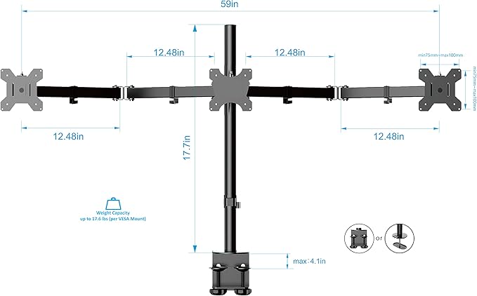 Rocelco 46" Standing Desk Converter with AC USB Charger and Triple Monitor Mount Arm - Height Adjustable Sit Stand Up Three Screen Riser Workstation - Keyboard Tray - Black (R DADRB-46-ACUSB-DM3)-DeskLoop Office