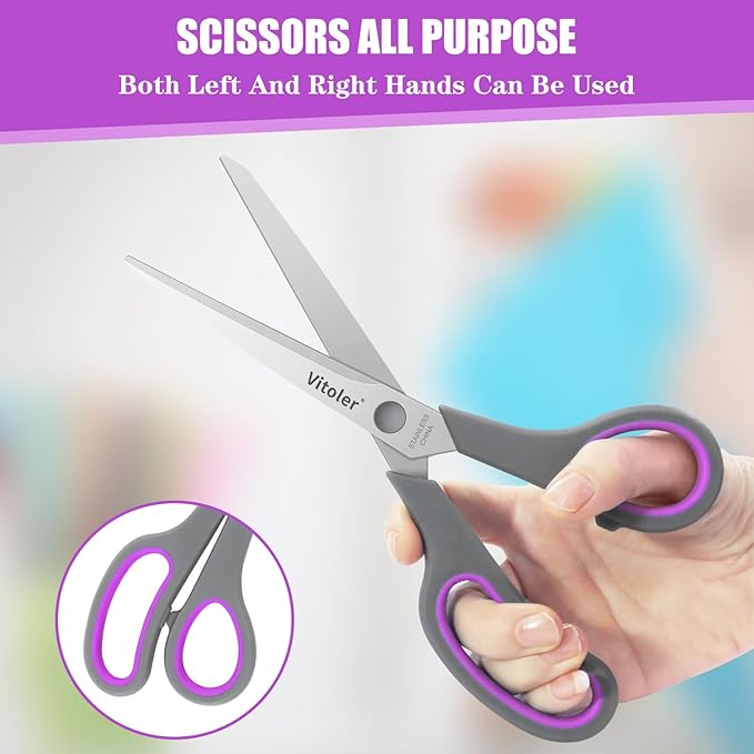 Vitoler Scissors All purpose, 8.5" Heavy Duty Scissors for School Office Supplies,Kitchen Shears for Food Fabric,Right/Left Handed School Scissor for Kids-DeskLoop Office
