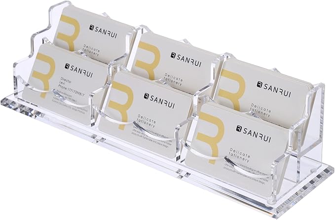 SANRUI Acrylic Business Card Display Holder for Desk, Clear Multiple Desktop Business Card Stand Organizer Storage, for Exhibition, Home , Office ,2 Tier 6 Pocket , 360 Card Capacity-DeskLoop Office