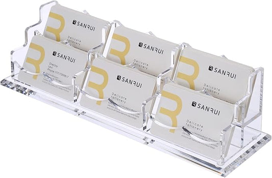 SANRUI Acrylic Business Card Display Holder for Desk, Clear Multiple Desktop Business Card Stand Organizer Storage, for Exhibition, Home , Office ,2 Tier 6 Pocket , 360 Card Capacity-DeskLoop Office
