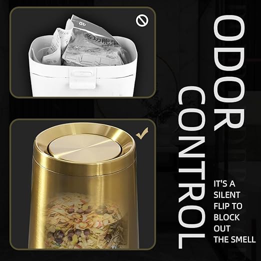 10 L/3 Gallen,Gold Small Trash Can for Bathroom,Brushed Stainless Steel Garbage Can with Flipping Lid,for Bathroom,Living Room,Bedroom,Hotel,Conference Room(Gold)-DeskLoop Office