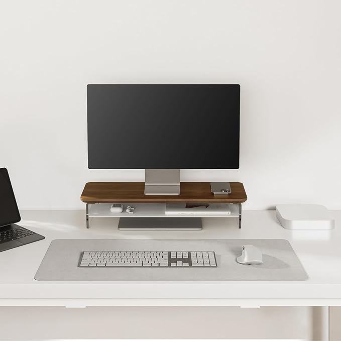 Fenge Acrylic Monitor Stand Riser, 23.6 Inches Monitor Stand with Metal Storage, 2 Tier Acrylic Computer Riser for Desk, Clear Laptop Stand for PC, Laptop, Printer, TV-DeskLoop Office