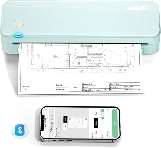 JADENS Portable Printers Wireless for Travel, Thermal Inkless Printer, Support 8.5" X 11" Thermal Paper(Green)-DeskLoop Office