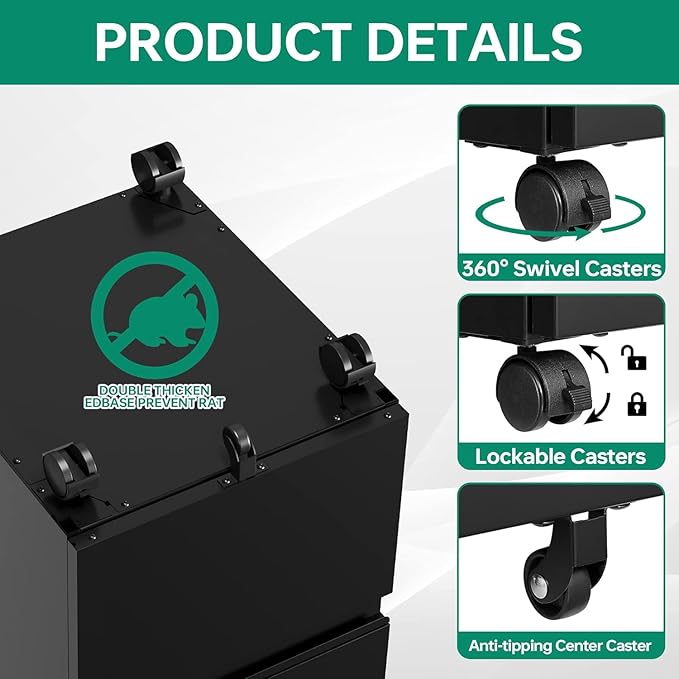 Letaya 2 Drawer Mobile File Cabinet with Lock, Under Desk Metal Rolling Filing Cabinets for Home Office Organizer Letters/Legal/A4 (Black- Requires Installation)-DeskLoop Office