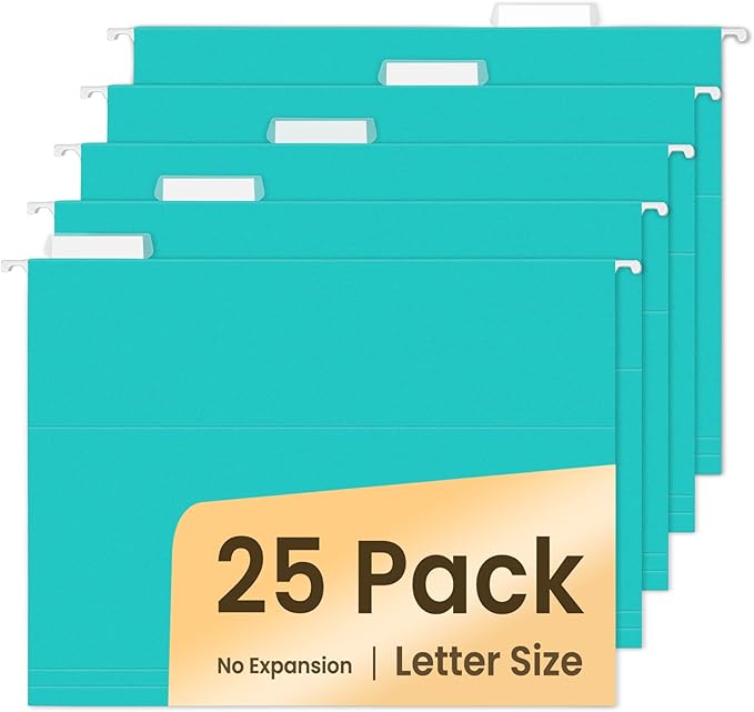 SUNEE Hanging File Folders Teal, 25 Pack Letter Size File Folders with 1/5-cut Tabs, Stay Organized for Your Home and Office Bulk File and Documents-DeskLoop Office