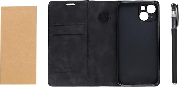 MOJO Notepad Phone Case for iPhone 16 - Folding Wallet Phone Case with Mini Pen and Note Pad (Black)