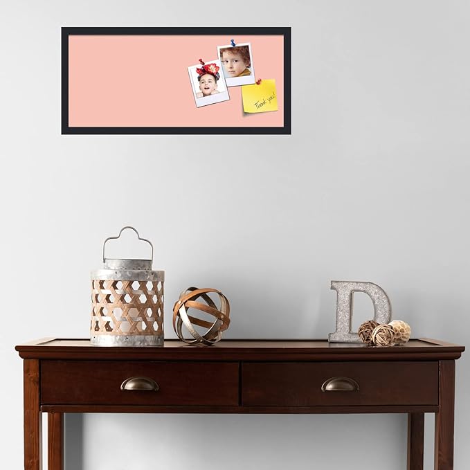 PinPix 28x12 Inch Cork Bulletin Board. This Decorative Framed Pin Board Comes with Pink Pastel Design and a Satin Black Frame. Ideal for Home Office Decor or Message Board (PinPix-1813)-DeskLoop Office