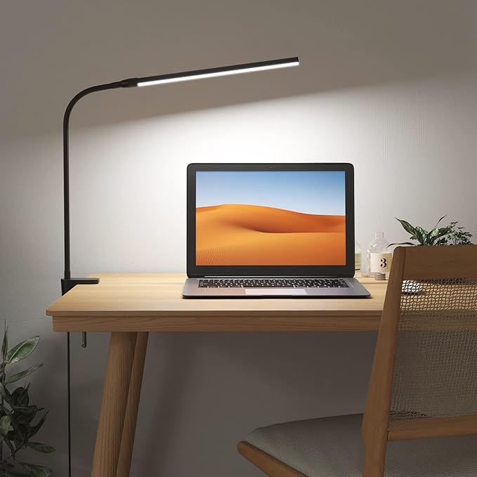 Lepro Clip on Desk Lamp LED Reading light Dimmable USB Small Clamp Lamp with 3 Color Modes 10 Brightness, Adjustable Flexible Gooseneck Table Light for Bed Headboard, Nail, Home Office,Computer(Black)-DeskLoop Office