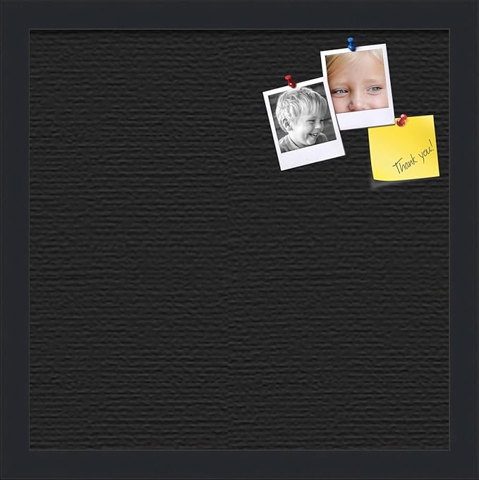 PinPix 14x14 Inch Cork Bulletin Board. This Decorative Framed Pin Board Comes with Solid Black Design and a Satin Black Frame. Ideal for Home Office Decor or Message Board (PinPix-622)-DeskLoop Office