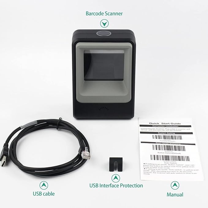 Handsfree 2D 1D Barcode Scanner,Alacrity QR Omnidirectional Desktop Bar Code Reader Scanner, Capture Barcodes from Mobile Phone Screen, Black-DeskLoop Office