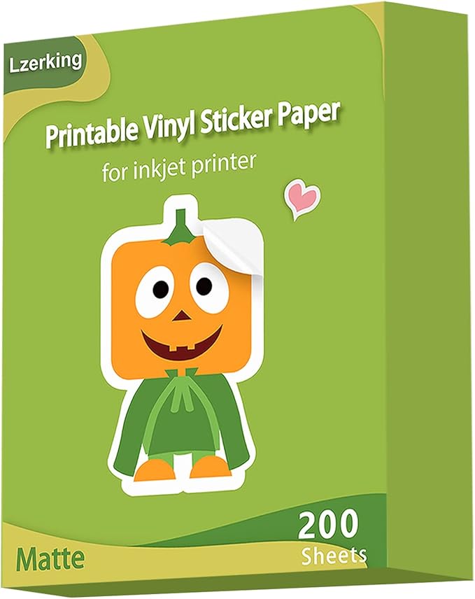 Lzerking Premium Printable Vinyl for Inkjet Printer Sticker Papers 200 Matte 8.5’’x11’’ Waterproof White Lables Decal Paper for Cricut-DeskLoop Office
