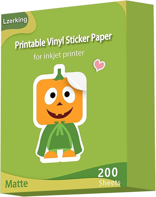 Lzerking Premium Printable Vinyl for Inkjet Printer Sticker Papers 200 Matte 8.5’’x11’’ Waterproof White Lables Decal Paper for Cricut-DeskLoop Office