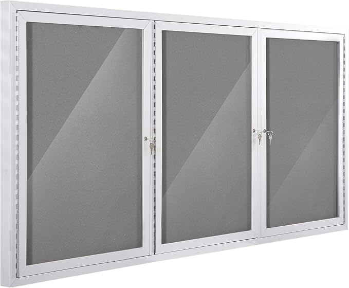 SWANCROWN Outdoor Bulletin Board 94x48in, Enclosed Bulletin Board with Locking Door for Office School Commerce, Grey Felt, Sliver Aluminum Frame-DeskLoop Office