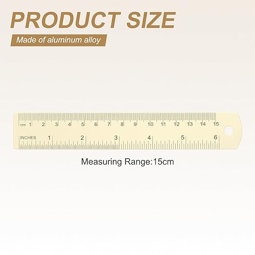 HARFINGTON 4pcs Metal Straight Ruler 15cm Metric SAE Aluminum Alloy Measuring Rulers Scale Tool with Hole for Measure Study Reading Classroom Office, White-DeskLoop Office