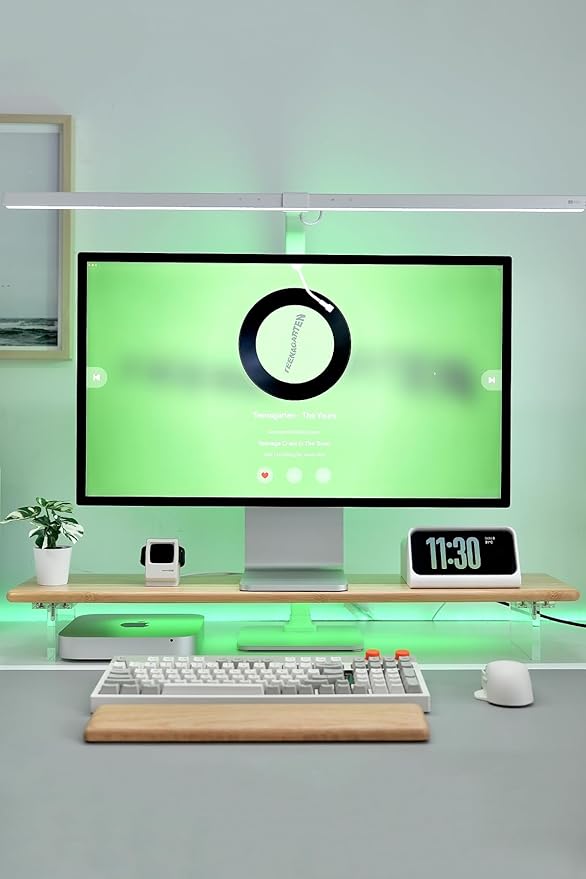 Bamboo Monitor Stand Riser with RGB Lights,31.5 Inches Desktop Shelf with Acrylic Legs Supports for Desk, PC Computer Monitor, Laptops, Printer, Speakers (Natural)-DeskLoop Office