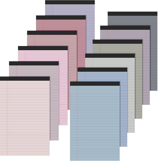 Lincia 12 Pcs 12 Pcs 5" x 8" Small Legal Pads Colored Lined Note Pads Narrow Ruled Writing Notepads 50 Sheets Per Micro Paper Notebook Lined and Perforated for College Office Supplies (Dreamy Colors)-DeskLoop Office