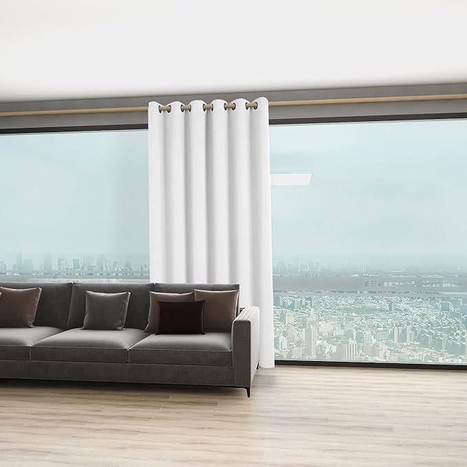 BONZER Room Divider Curtain Screen Partitions Total Privacy Wall Wide Blackout Curtains for Shared Room, 96L x 70W Inch (8L x 5.8W ft), 1 Panel, Greyish White-DeskLoop Office