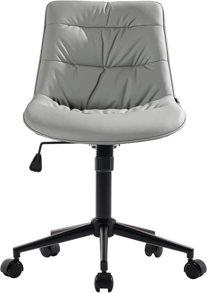 Kidol & Shellder Faux Leather Office Chair, Adjustable Swivel Height Task Chair, Rolling Wheels & Soft Backrest - Armless Ergonomic Desk Chair for Home, Office,Vanity,Gaming(Gray)-DeskLoop Office