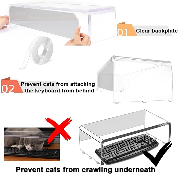 Clear Acrylic Monitor Stand Riser 20", Laptop Keyboard Cover cat Proof, Keyboard Protector Anti-Cat Prevent Cats from Touching Keyboard, Clear Monitor Riser for Keyboard Storage-DeskLoop Office