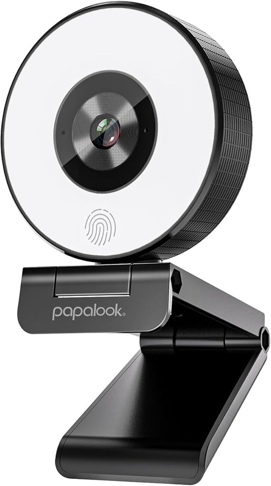 papalook 2K/1080P Webcam with Light and Privacy Cover, PA552 Full HD Streaming Web Camera with Dual Microphones, Plug and Play USB Computer Webcam for PC Laptop Desktop, Mac Zoom Skype Teams-DeskLoop Office