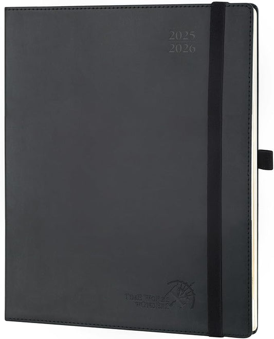 POPRUN Planner 2025-2026 (Large - 8.5'' x 10.5'') Academic Weekly Calendar (July 2025 - June 2026) with Hourly Time Slots, Monthly Tabs, 100GSM Thick Papers, Leather Soft Cover - Black-DeskLoop Office