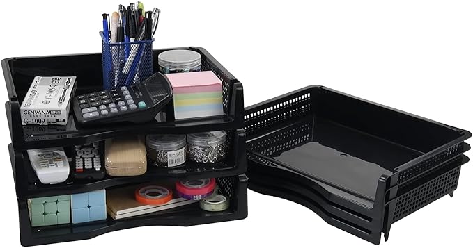 Ggbin 6 Tier Desktop A4 Paper Storage Tray, Stackable File Organizer Trays, Black-DeskLoop Office