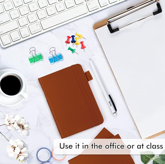 feela 15 Pack Pocket Small Notebooks Bulk, Mini Cute Notepads Hardcover College Ruled Lined Journals with Pen Holder for School Business Memos, with 15 Black Pens, 3.5”x 5.5”, A6, Brown-DeskLoop Office