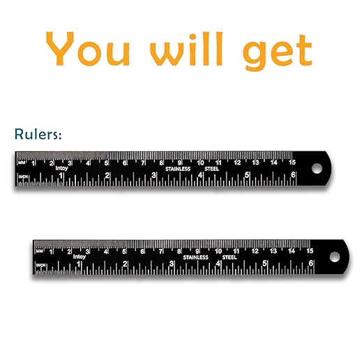 Metal Ruler, 6 Inch Stainless Steel Straight Edge with Metric Measurement, 2 Pack, 15 Centimeters Straight Edge Ruler with Inch to MM Conversion Table for Students, Machinist and Drafting-DeskLoop Office