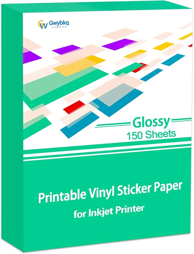 Gwybkq Glossy Printable Vinyl Sticker Paper for Inkjet Printer 150 Sheets 8.5"x11" Adhesive White Labels Decal Papers-DeskLoop Office