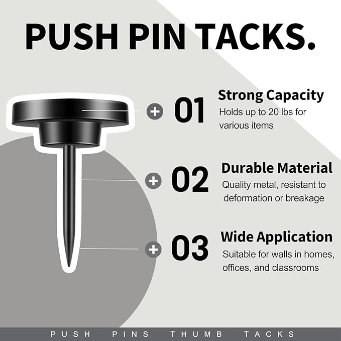 30 PCS Metal Black Push Pins for Wall Clear Thumb Tacks for Walls Flat thumbtacks Push pin for Bulletin Board Shadow Box Display Thumbtack for Cork Board-DeskLoop Office