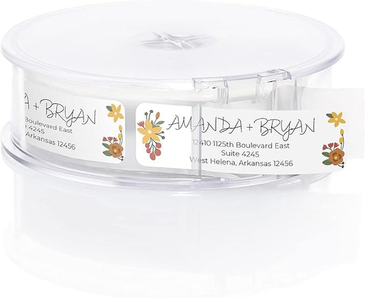 Retro Floral Rolled Address Labels/Roll of 500 Personalized Return Address Labels/Designer Return Address Stickers in Elegant Plastic Dispenser-DeskLoop Office