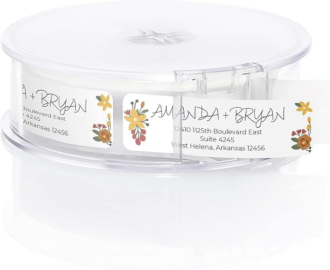 Retro Floral Rolled Address Labels/Roll of 250 Personalized Return Address Labels/Designer Return Address Stickers in Elegant Plastic Dispenser-DeskLoop Office