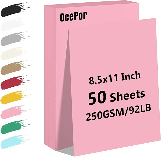OcePor 50 Sheets Pinks Valentine's Day Cardstock Paper, Colored Printer Paper 8.5 x 11, Card Stock Thick Construction for Craft,Scrapbook,Office Printing, Invitations, Certificates,92 lb/250gsm-DeskLoop Office