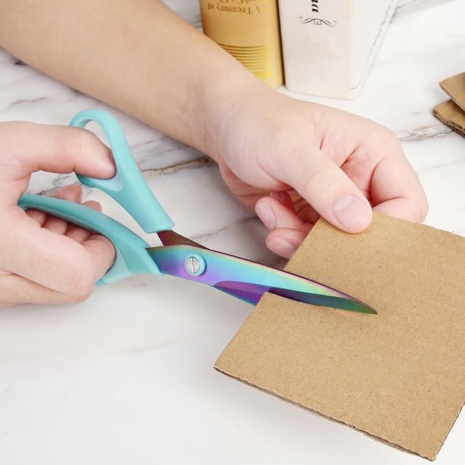 8.5" Scissors All Purpose, Multipurpose Office Scissors Set of 3 pack, Sharp Titanium Coating Blade and Soft Comfort-Grip Sturdy Scissors for Fabric School Craft Sewing Home, Right/Left Handed-DeskLoop Office