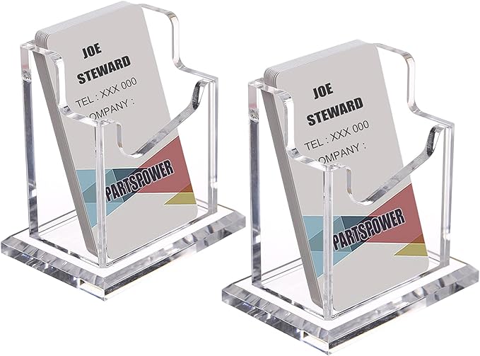 PARTSPOWER 2 Packs Acrylic Business Card Holders for Desk, Vertical Clear Business Name Card Display Stand, Desk Accessory Business Name Card Organizer (Vertical, 1-Slot)-DeskLoop Office