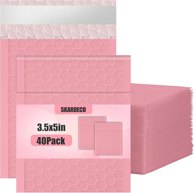Bubble Mailers 3.5x5 inch 40Pack Pink Bubble Mailers Self-Seal Padded Mailing Envelopes Bubble Opaque Padded Mailer for Small Businesses to Package and Mail Jewelry Cosmetics#0000-DeskLoop Office