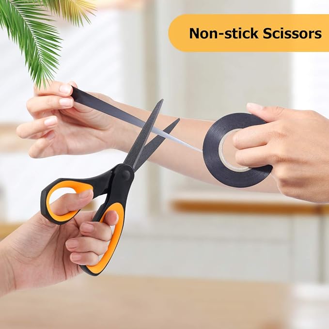 Scissors, iBayam 3 Pack 8" All Purpose Nonstick Scissors, 2.5MM Thickness Titanium Blades with Comfort Grip, Heavy Duty Shears for Office School Home Classroom General Use Art and Craft DIY Supplies-DeskLoop Office