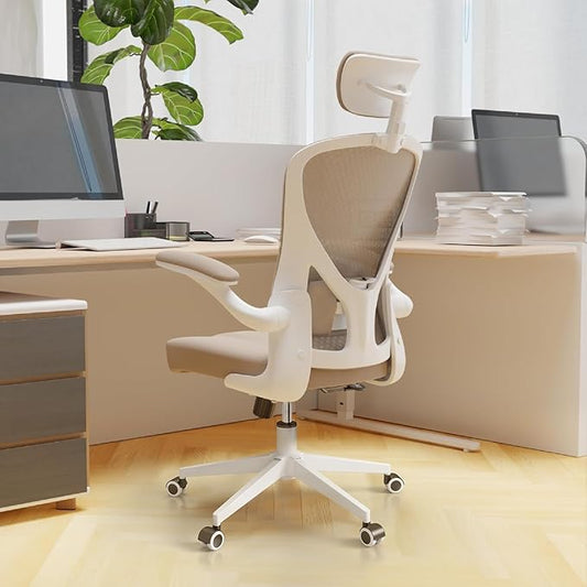 Ergonomic Office Chair with Adjustable Flip-Up Armrests & Lumbar Support - Thickened Cushion Desk Chair with Wheels, Comfy Home Office Computer Chair-DeskLoop Office