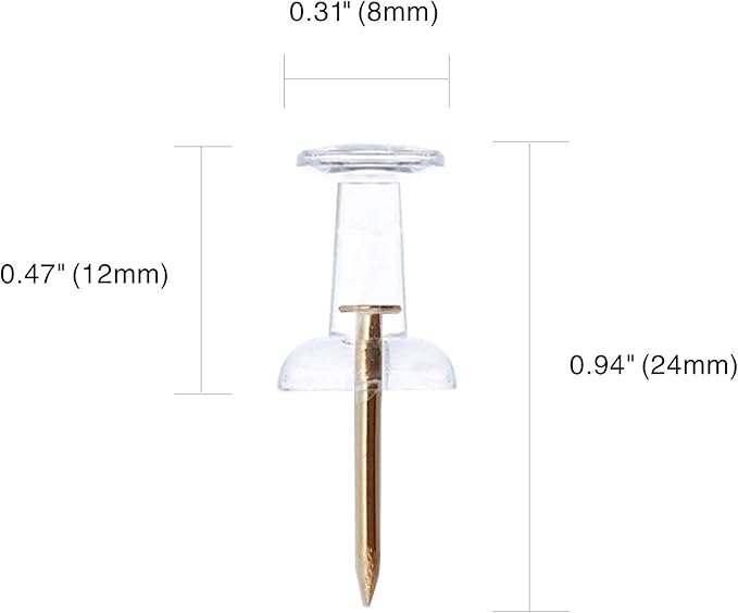 Clear Push Pins 600pcs Standard Thumb Tacks with Rose Gold Steel Point Transparent Plastic Head Pins for Hanging Photo Posters Craft Marking Map Wall Cork Board-DeskLoop Office