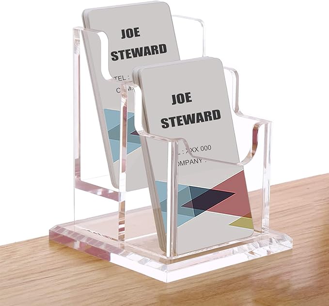 PARTSPOWER Acrylic Business Card Holder for Desk, Vertical Clear Business Name Card Display Stand, Desk Accessory Business Name Card Organizer (Vertical, 2-Slot)-DeskLoop Office